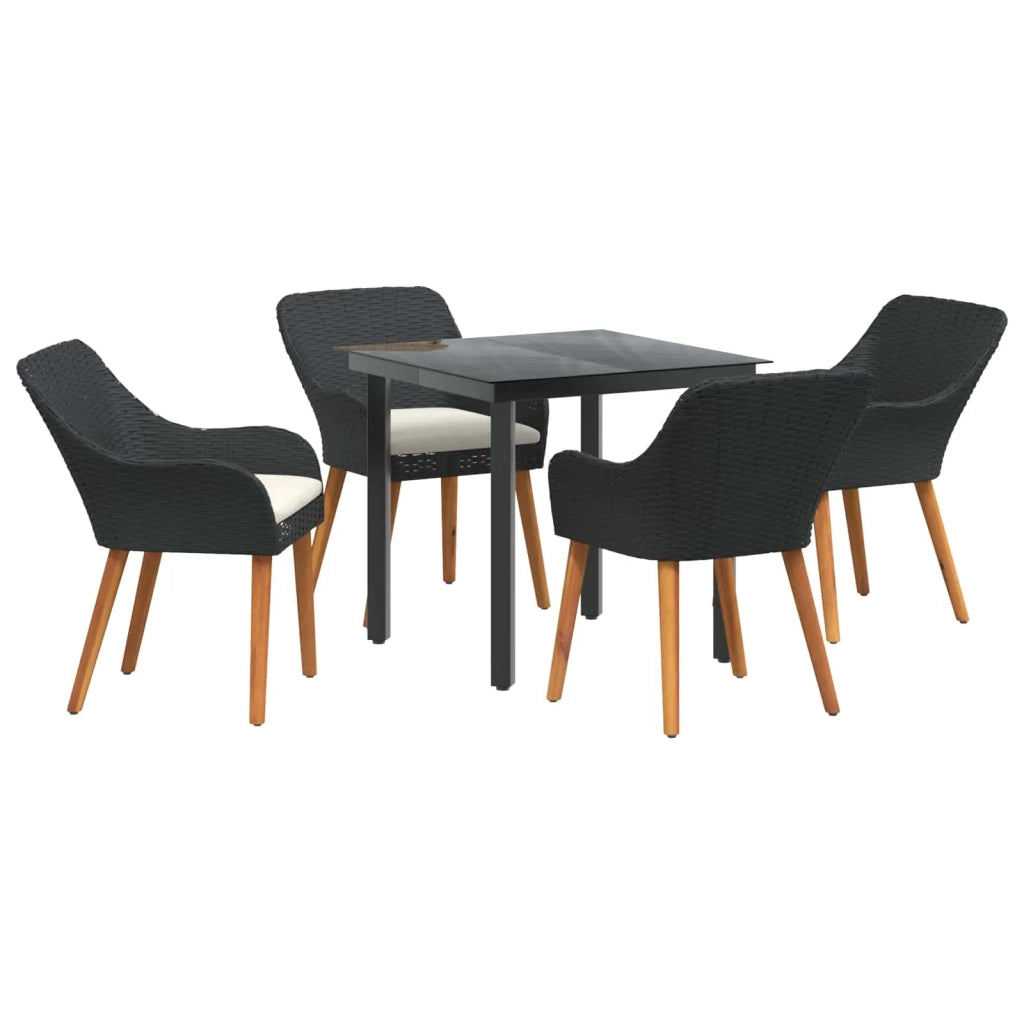 Set da Pranzo per Giardino con cuscino 5 pcs Nero polyrattan 3261671