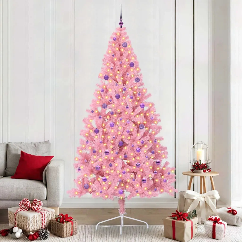 Albero di Natale | Decorazioni natalizie artificiale con luci integrate Rosa 240 cm PVC
