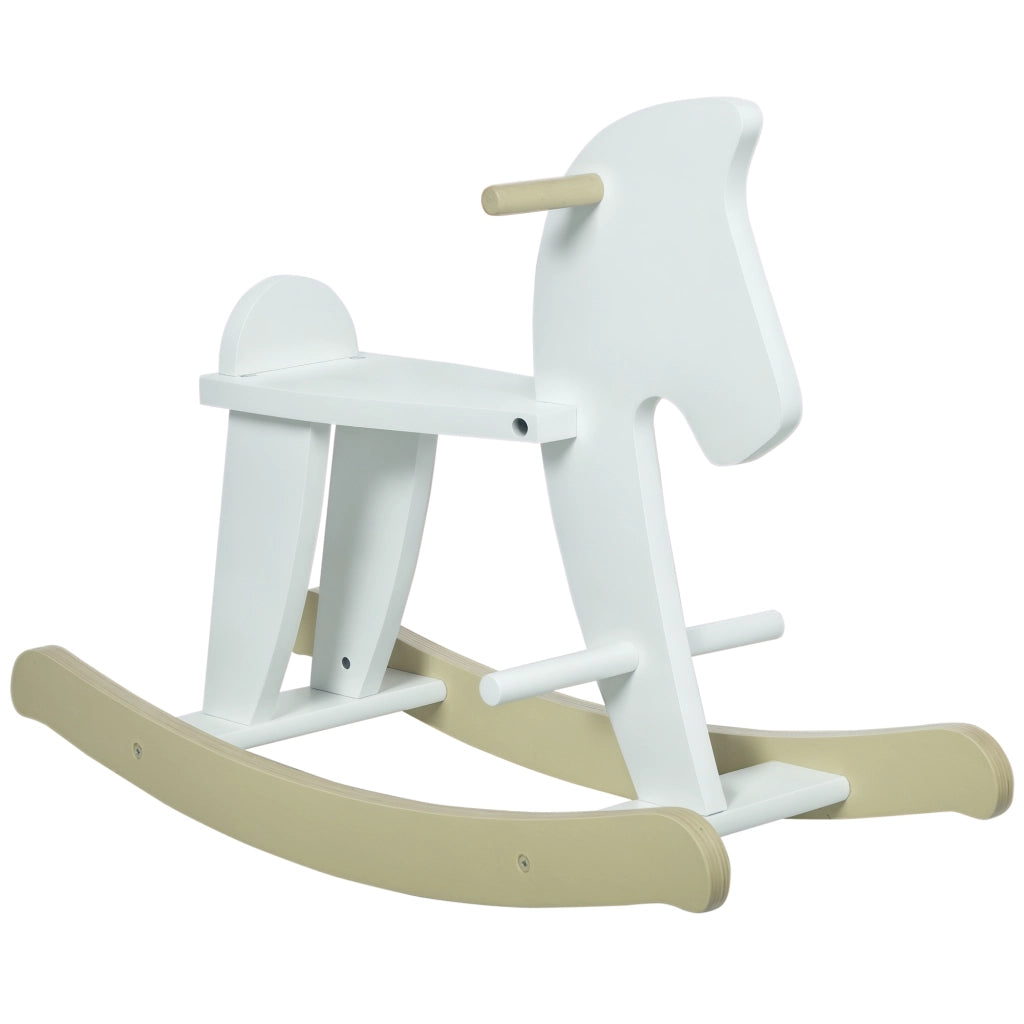 Cavallo a Dondolo in Legno per Bambini 1-3 Anni ¨C zephmum ¨C Bianco 68x26.5x48 cm