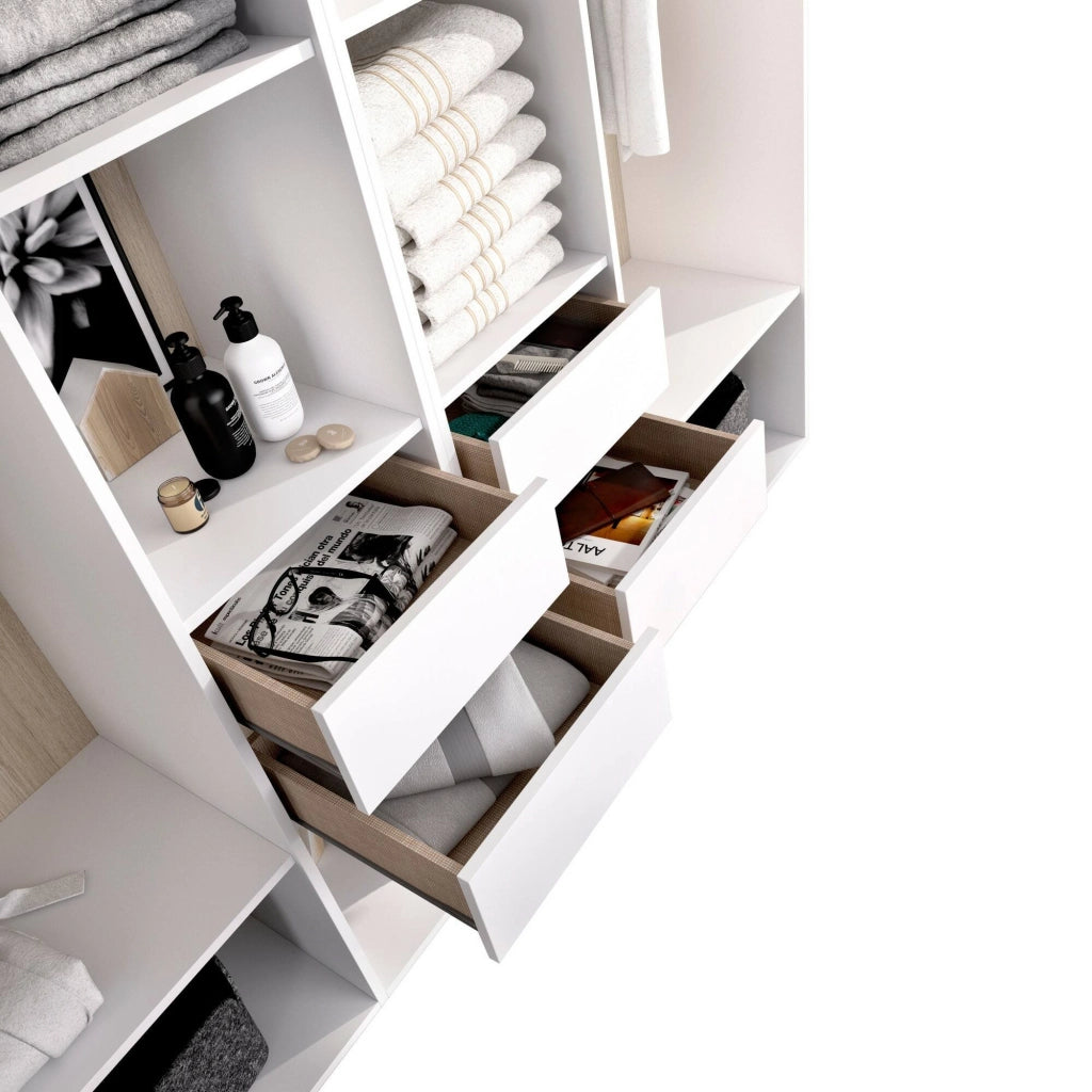 Guardaroba grande Mala, Mobile camera da letto, Cabina armadio portabiti, Armadio appendiabiti, 196x45 h205 cm, Bianco e Rovere