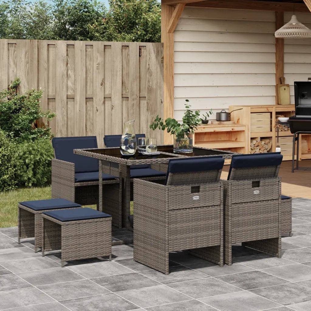 Set da pranzo da giardino da 9 pz con Cuscini in Polyrattan Grigio 3277728