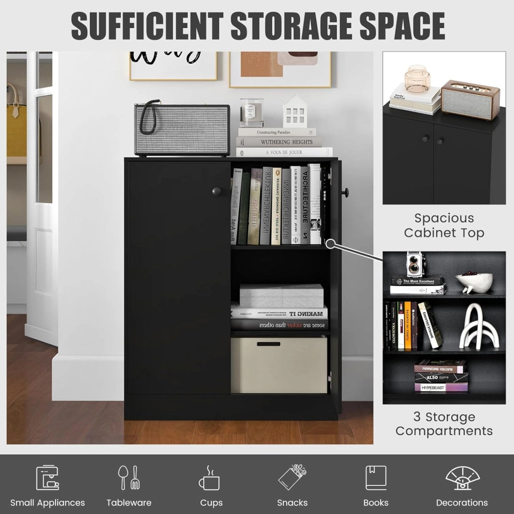 Credenza da Cucina con 2 Ante, Mobile Buffet Basso con Dispositivi Antiribaltamento, Armadio Dispensa per Soggiorno, Sala da Pranzo, Camera da Letto, Ingresso, 72 x 34 x 85,5 cm (Nero)