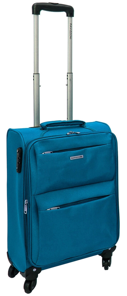 Set 3 Valigie Trolley Morbide in Poliestere 4 Ruote TSA Ravizzoni Singapore Blu Petrolio