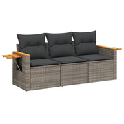 Set Divani da Giardino 3 pz | Set Salotto da Giardino con Cuscini Grigio in Polyrattan