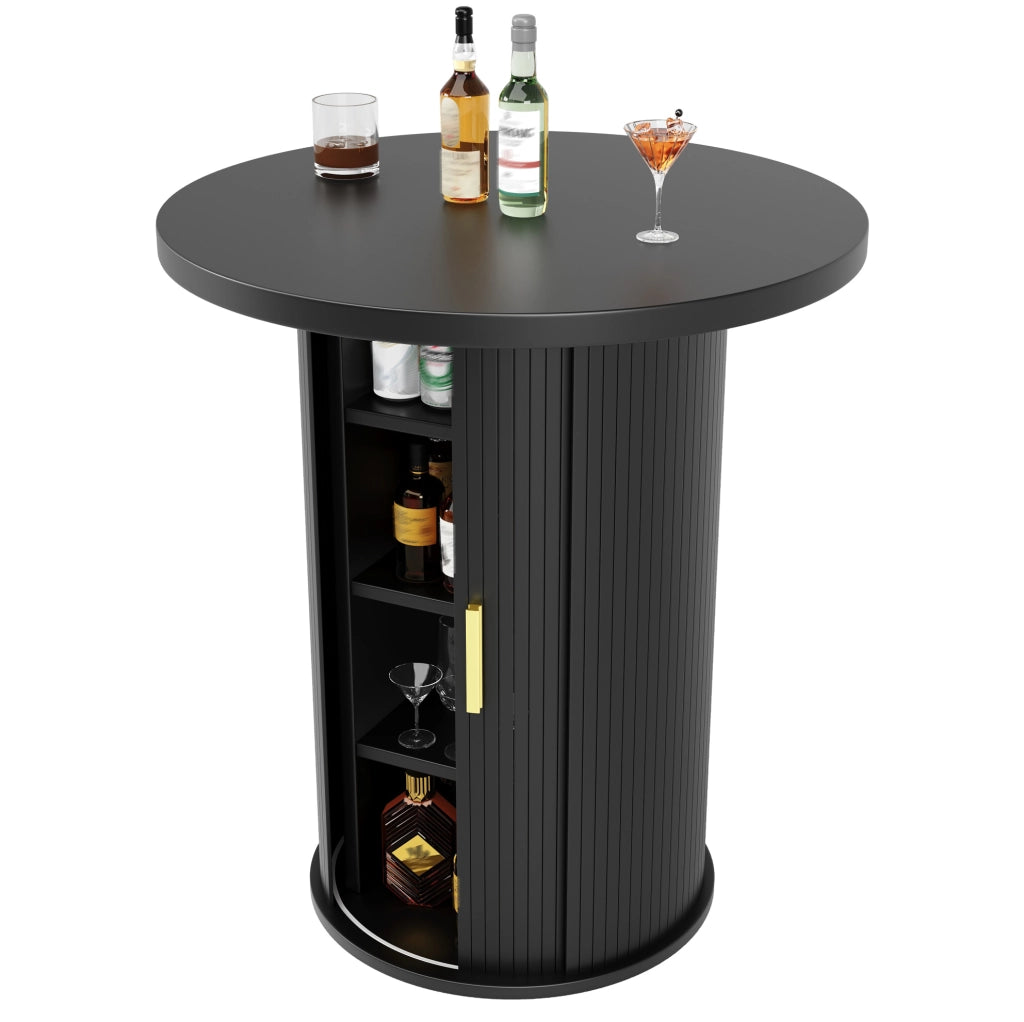 Tavolo bar rotondo con spazio contenitore 60x60x91;6 cm in MDF e metallo; nero