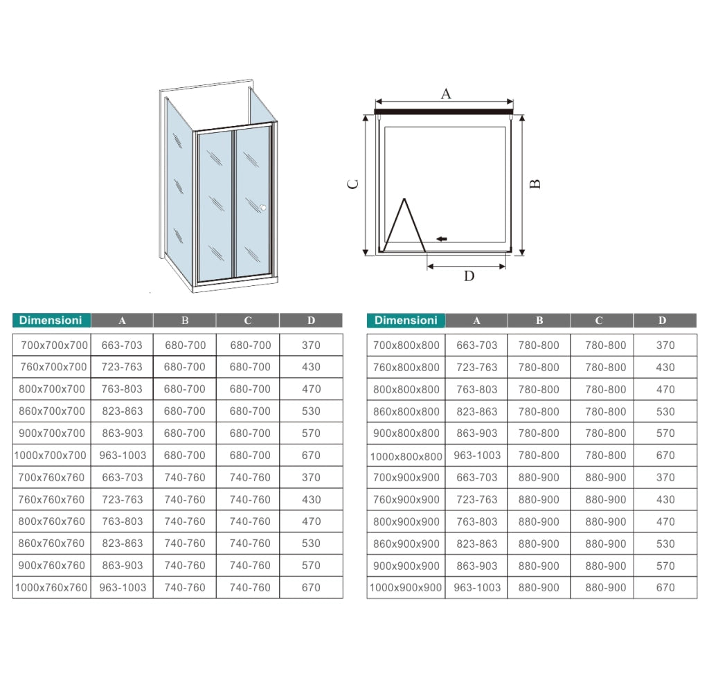 185cm Box Doccia a Tre Lati Porta a Soffietto 100cm con Doppia Parete Fissa 90x90cm in Vetro Temperato Trasparente 5 mm Profilo Cromo Lucido