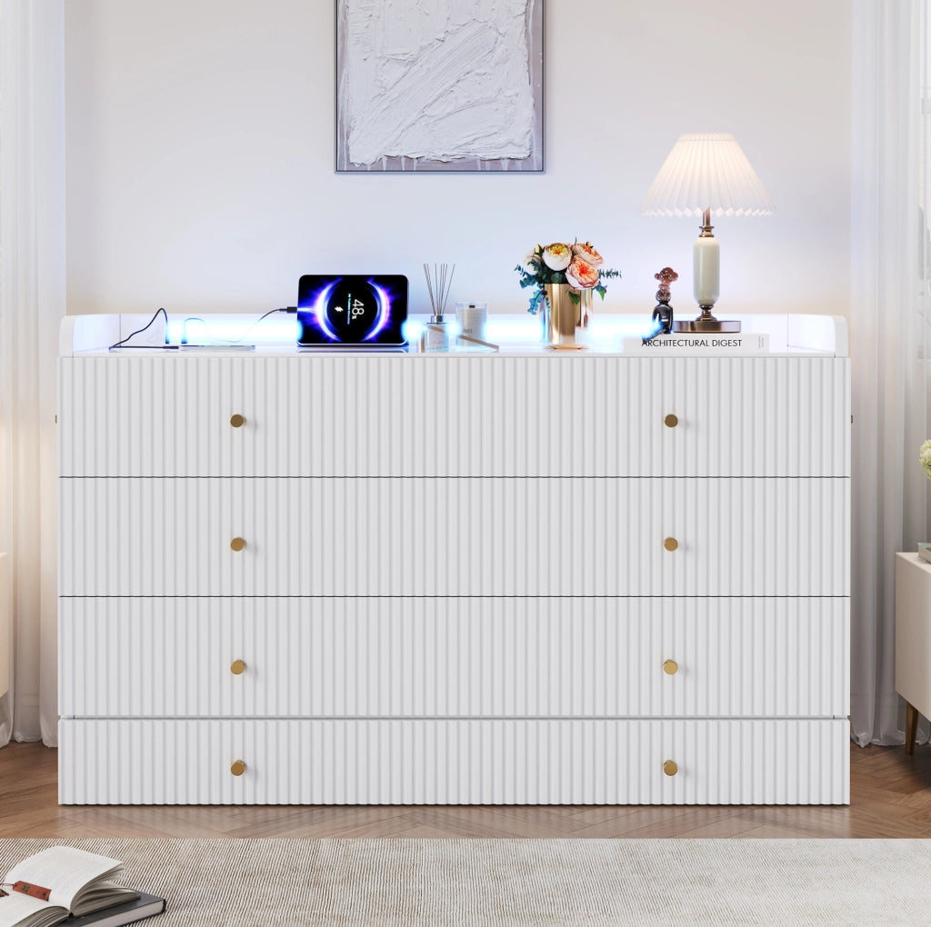 Letto a scomparsa 140x200 cm con LED, USB e presa, bianco