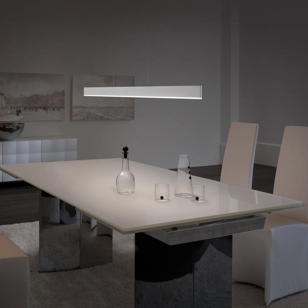 Riga Lampada a Sospensione LED 40W 3551 Lumen 3000K Alluminio Bianco Opaco Diffusore Satinato Design Lineare Moderno per Interni 120x1x250 cm