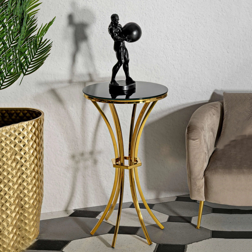 Datelosa, Tavolino da Salotto Forma Rotondo, 50x50x92h cm oro