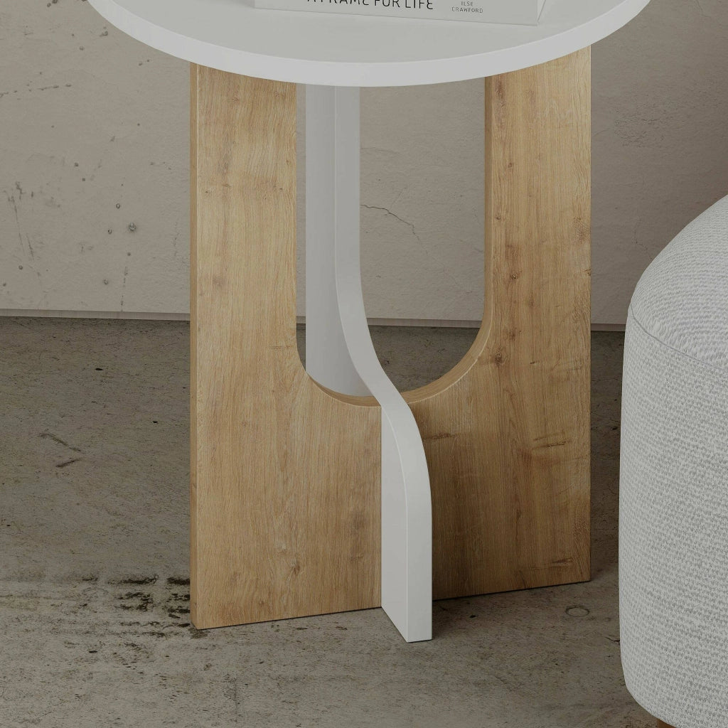 Tavolino da salotto Bret, Tavolo basso da caffè, Portariviste per divano, Ripiano da soggiorno, 40x40h47 cm, Bianco e Rovere