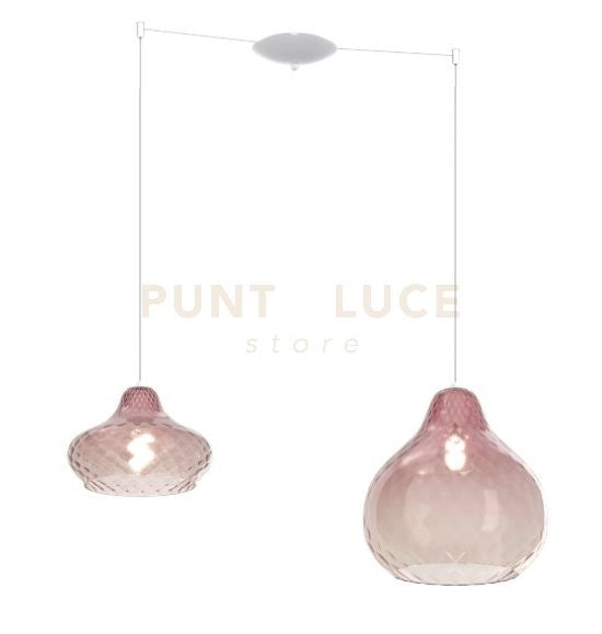SOSPENSIONE BIANCO 2 LUCI SPOSTABILE VETRI (1 PICCOLO + 1 GRANDE) TUTTI RUBINO 1191BI-S2 S MIX-RU