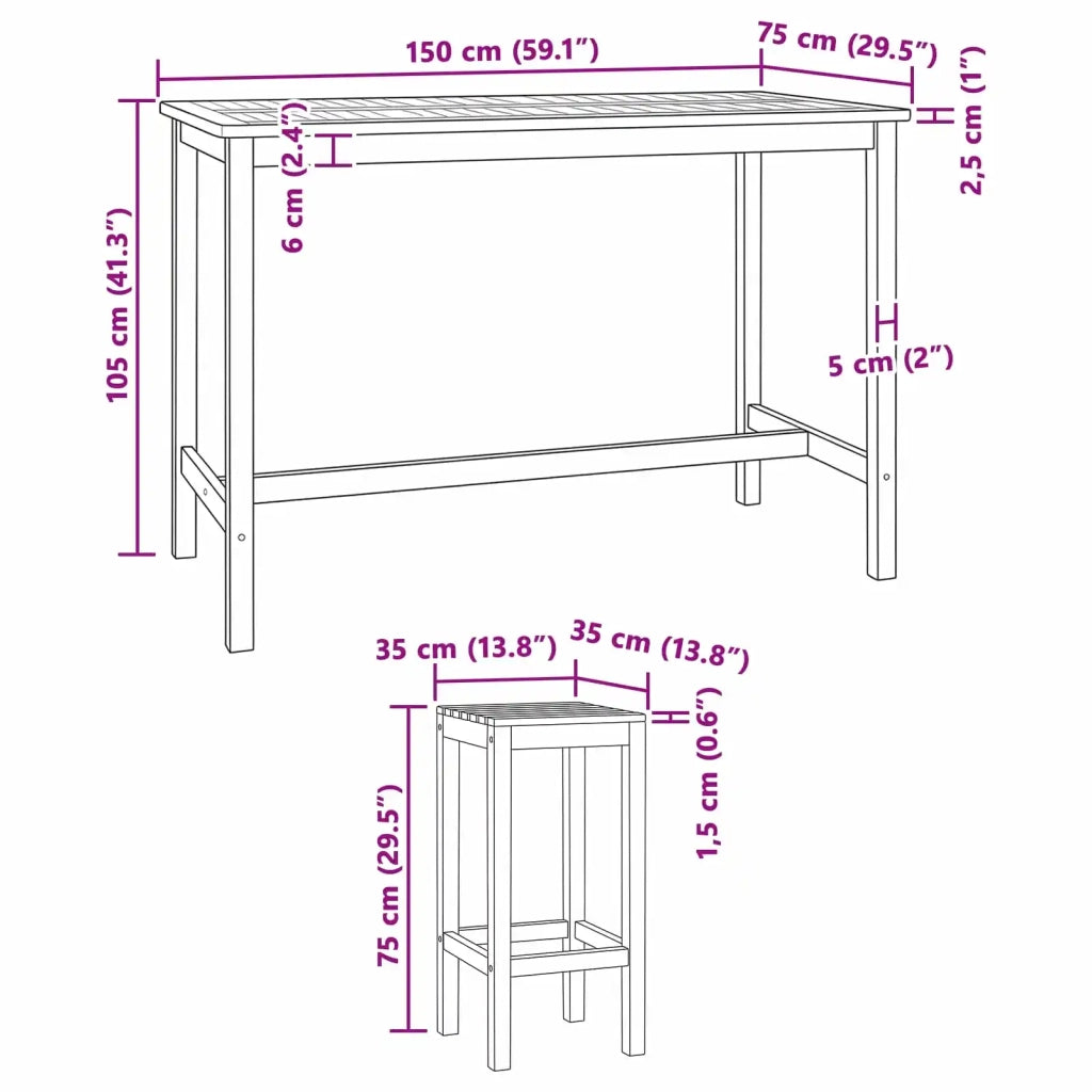 Set Bar da Esterno 7 pcs Naturale Legno di teak solido