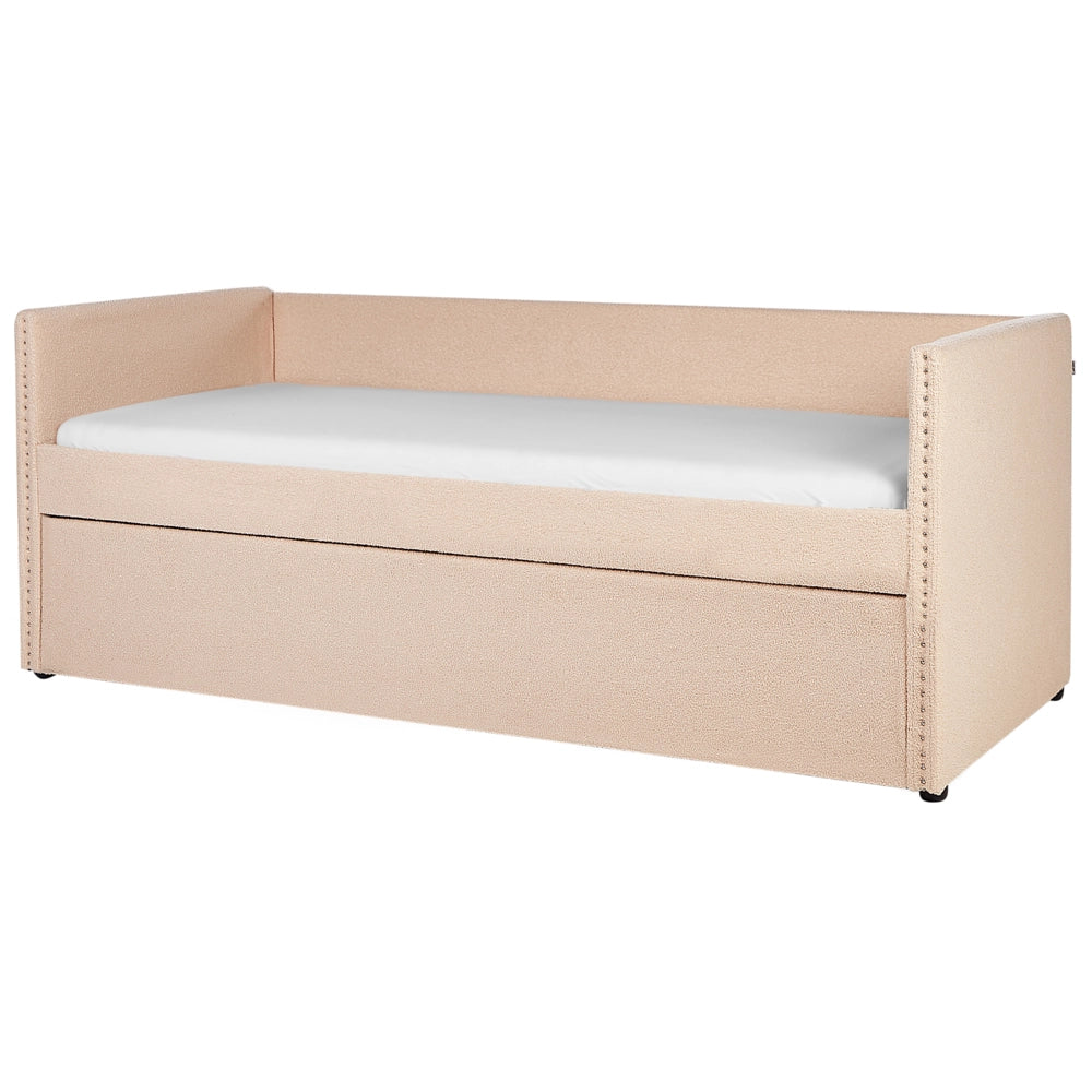 Letto estraibile 90 x 200 cm Bouclé Rosa Pesca Singolo doghe in legno Daybed Glamour Borchie decorative