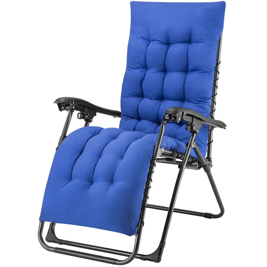 Poltrona da Giardino con Cuscino Imbottito Struttura Acciaio Pieghevole Blu Relax