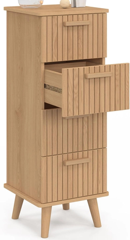 JULIETTE mobile a 4 cassetti, 30 cm, armadio a doghe color rovere con doghe in legno