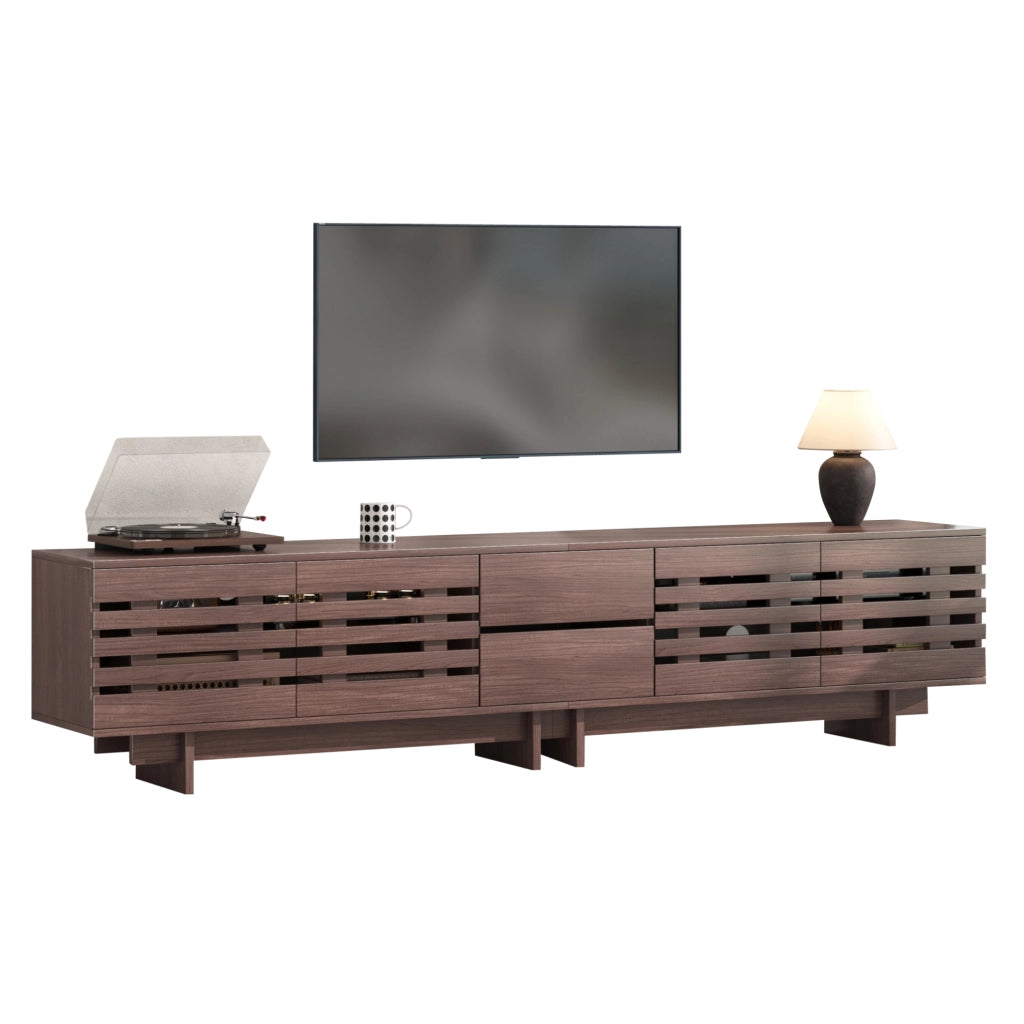 Mobile TV 200x39.5x55 cm per TV fino a 80 pollici con 2 cassetti; 4 ante; in MDF e truciolato naturale