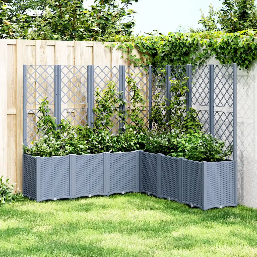 Fioriera | Cassetta per fiori | Vaso Giardino con Traliccio Grigio Blu 160x160x140 cm PP