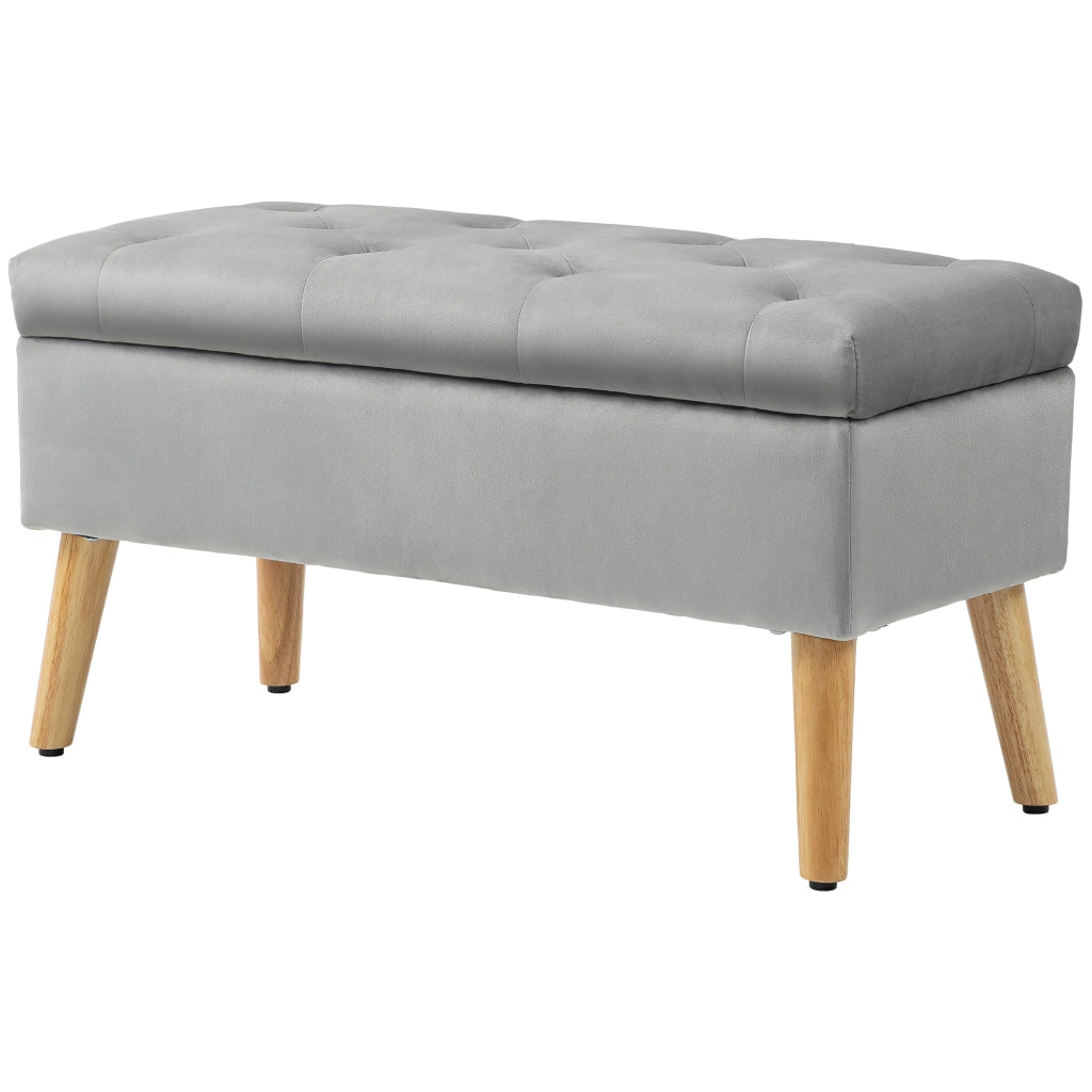 Cassa di stoccaggio tessuto effetto velluto con piedi in legno ¨C Minimal ¨C Grigio 80x35x42 cm