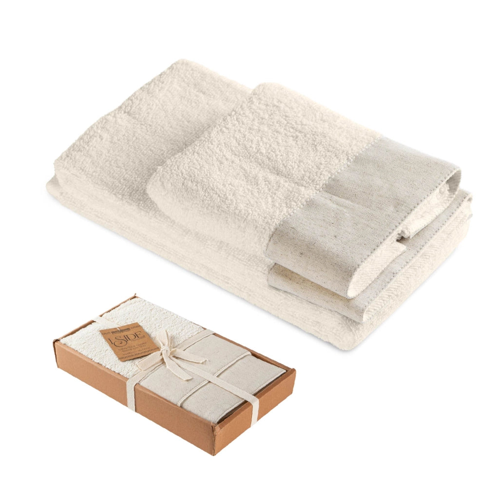 Set Asciugamani Bagno 2 Pezzi con Balza in Lino – Salvietta + Ospite – Morbidi, Super Assorbenti e Delicati sulla Pelle – Certificati OEKO-TEX – Eleganti e Resistenti  Panna