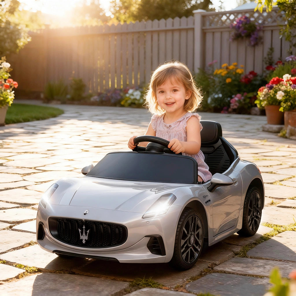 Macchina per Bambini 12V Maserati Gran Turismo Folgore con Telecomando, Et¨¤ 3-5 Anni, Grigio