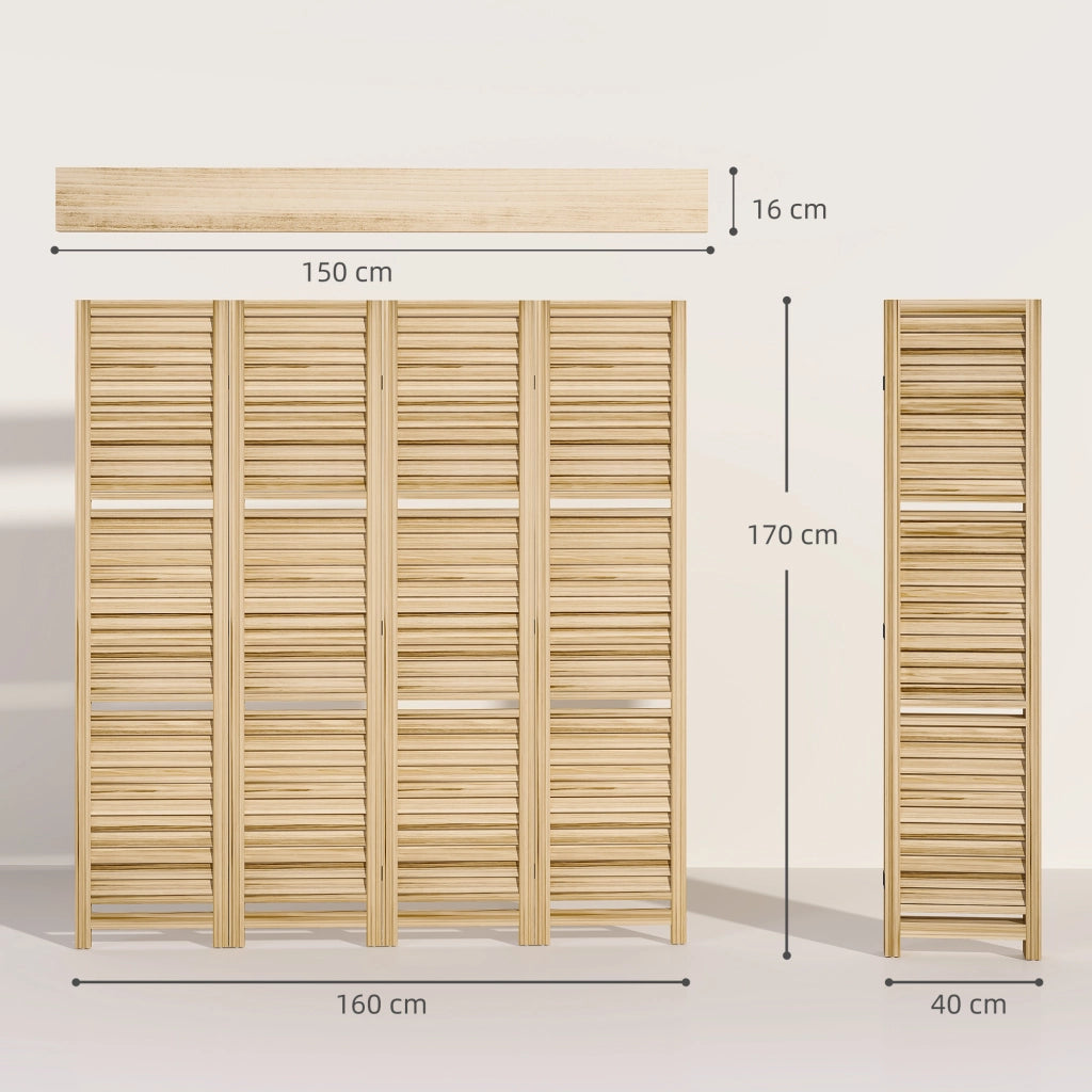 Paravent in legno 4 ante ¨C zephmum ¨C naturale 160x170 cm