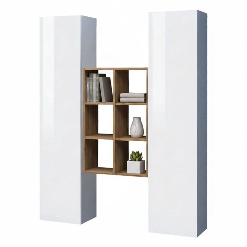 Madia Danila, Credenza 14 Ripiani Made in Italy, 40x30x180h cm Bianco Lucido