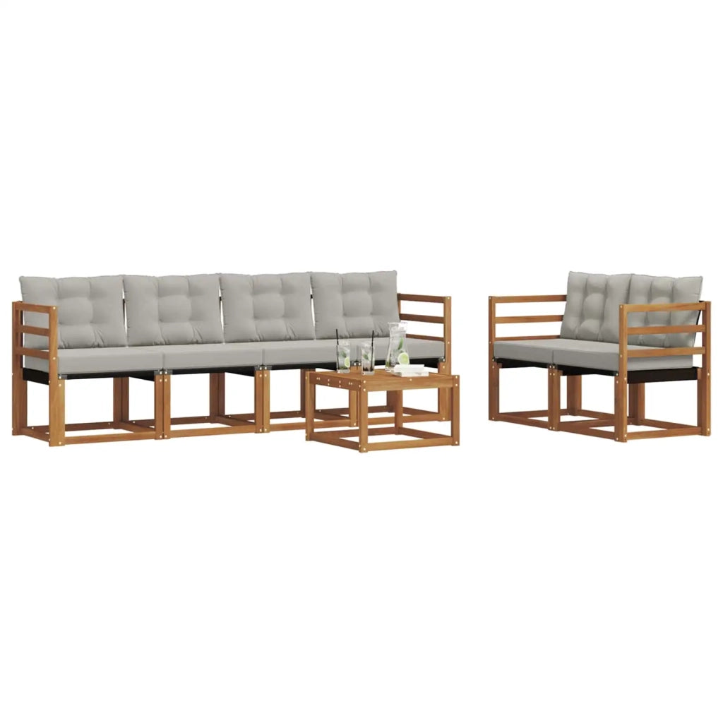 Set di divani da esterno 7 pcs Grigio Naturale e Chiaro