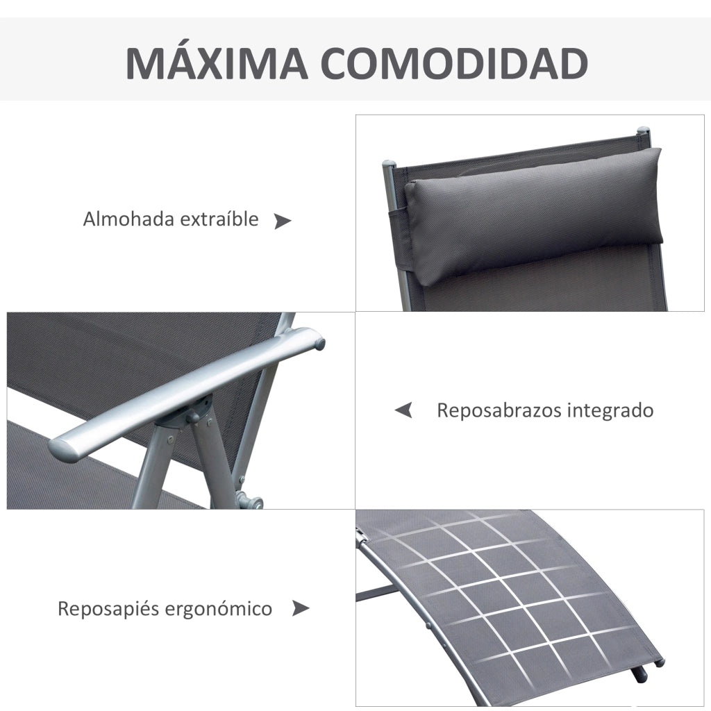 Poltrona da giardino pieghevole con schienale regolabile ¨C zephmum ¨C grigio 137x63.5x100.5 cm