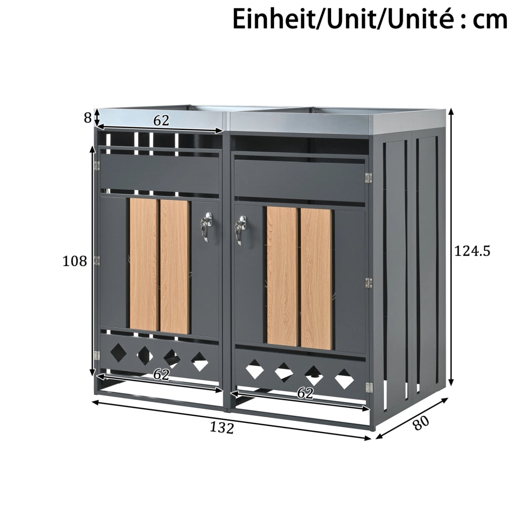 Cassaporta rifiuti da esterno con fioriera integrata 132x80x124;5 cm in acciaio zincato grigio effetto legno