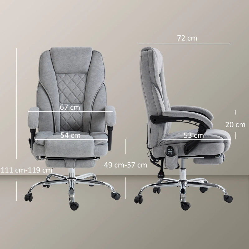 Sedia da ufficio con massaggio vibrante, calore lombare, schienale reclinabile a 135°, poggiapiedi, tessuto grigio