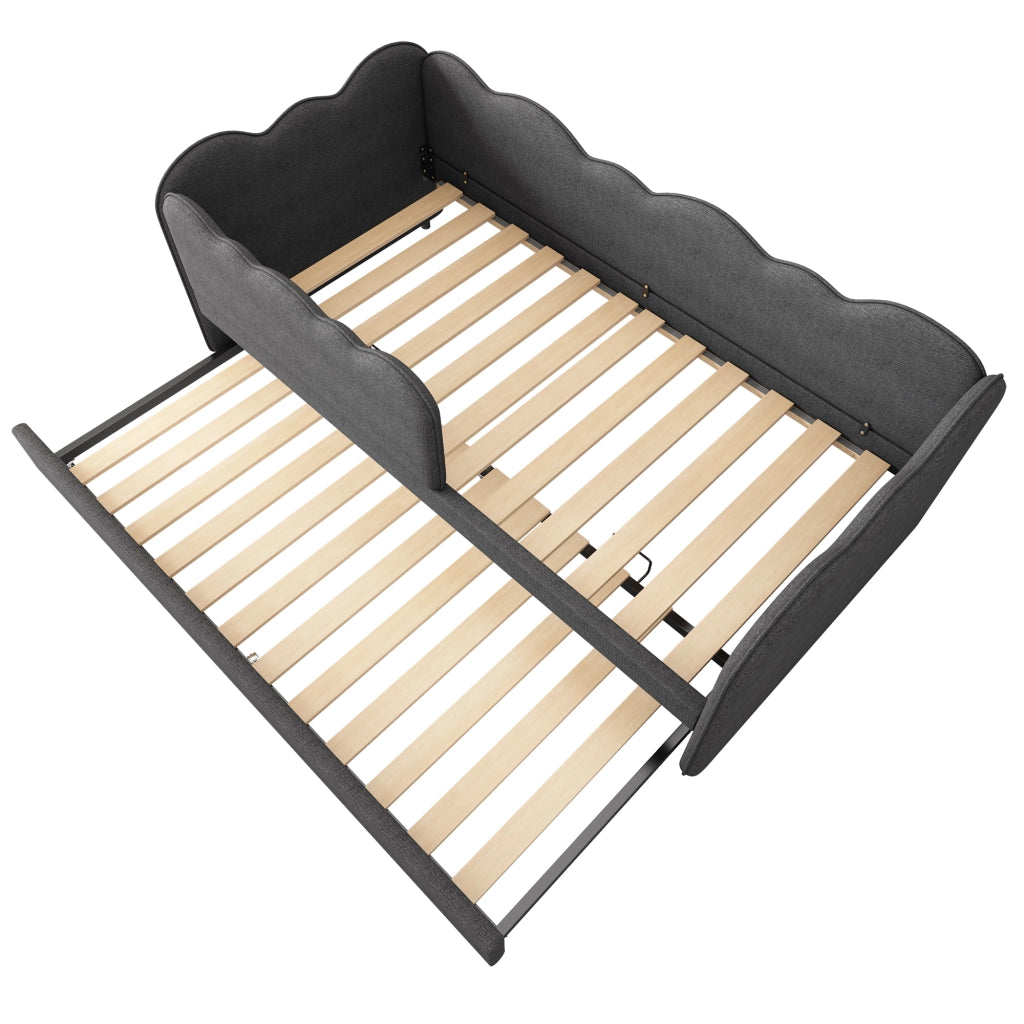Letto daybed con letto estraibile 90x190 cm, letto per bambini in lino grigio con rete a doghe, senza materasso