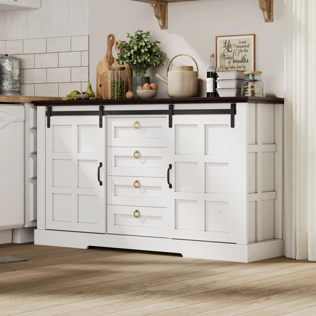 Credenza con Cassetti e Ante Scorrevoli ¨C MINIMAL ¨C Bianco, 150x40x85