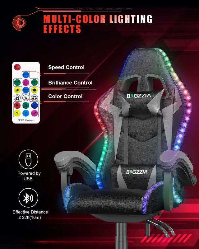 Sedia da gaming,  Sedia da gaming professionale con tecnologia LED RGB integrata, con poggiatesta, supporto lombare e braccioli