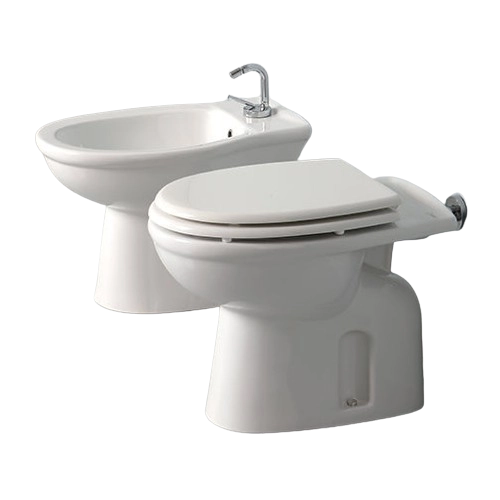 Sanitari a pavimento con scarico a muro Karla Rak Ceramics: WC, Bidet, Copriwater Bianco