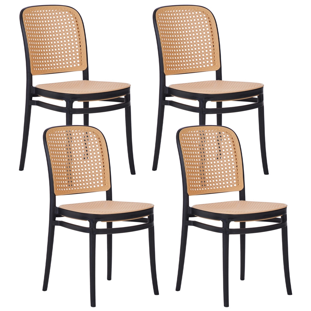 Set di 4 sedie da pranzo impilabili in plastica e senza braccioli, di colore beige e nero stile moderno