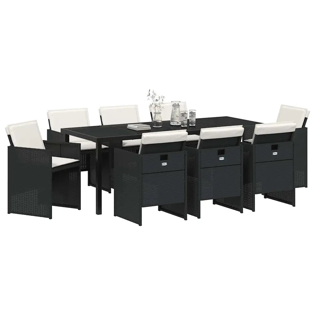 Set da Pranzo per Giardino con cuscino 9 pcs Nero polyrattan 3379943