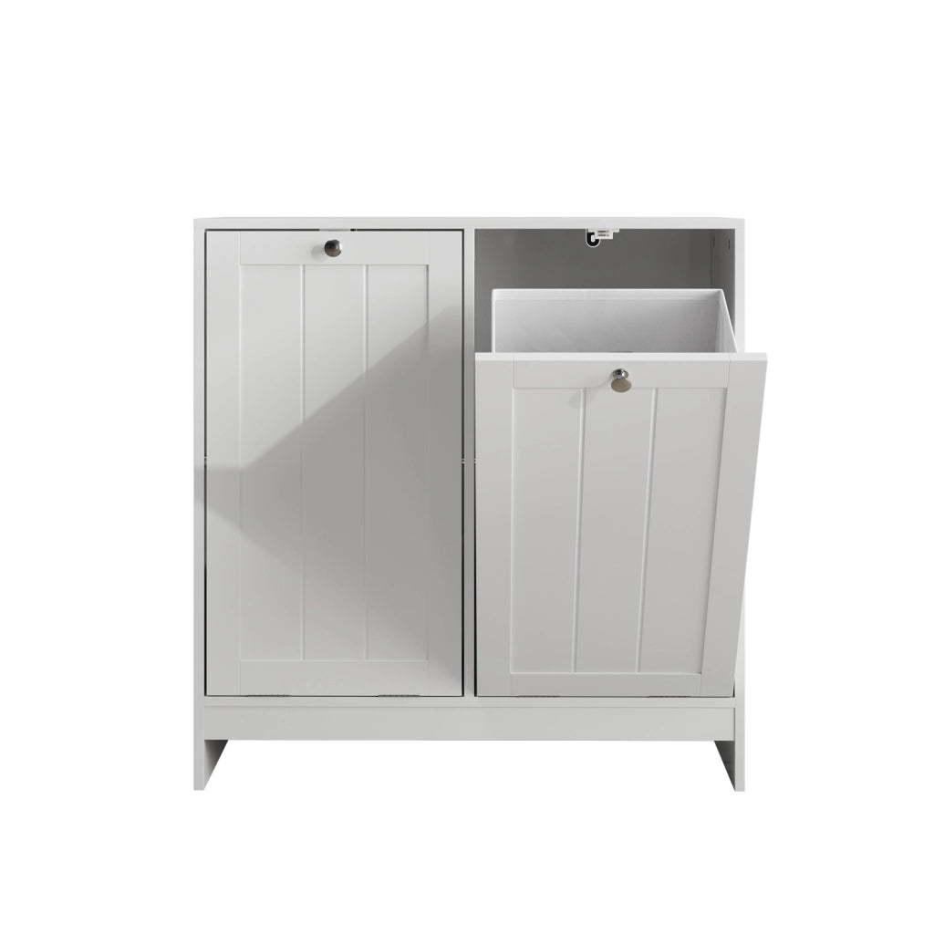 Armadio portabiancheria con 2 cesti rimovibili; struttura stabile in MDF e pannello truciolare; bianco