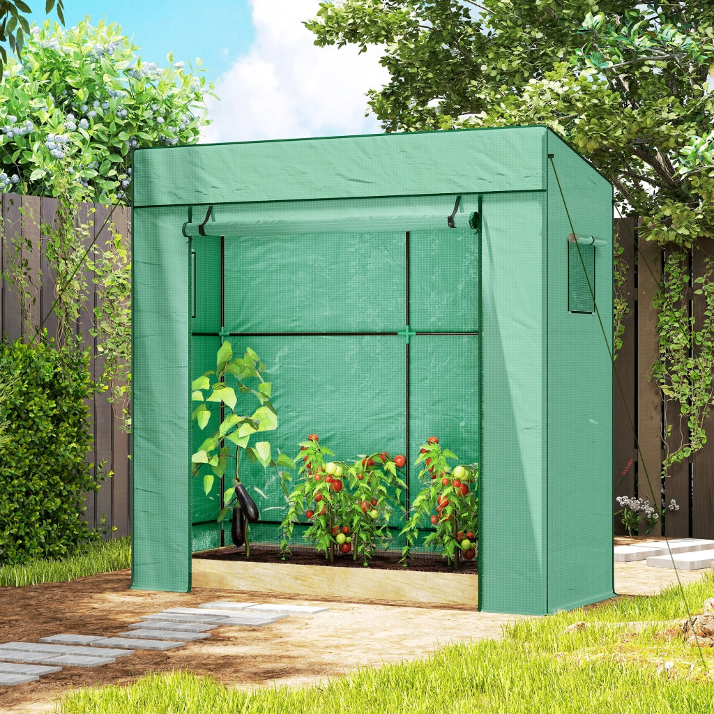 Serra per Piante 196x77x197 cm con 2 Finestre Laterali a Rete e Ingresso Avvolgibile in PE e Acciaio Verde