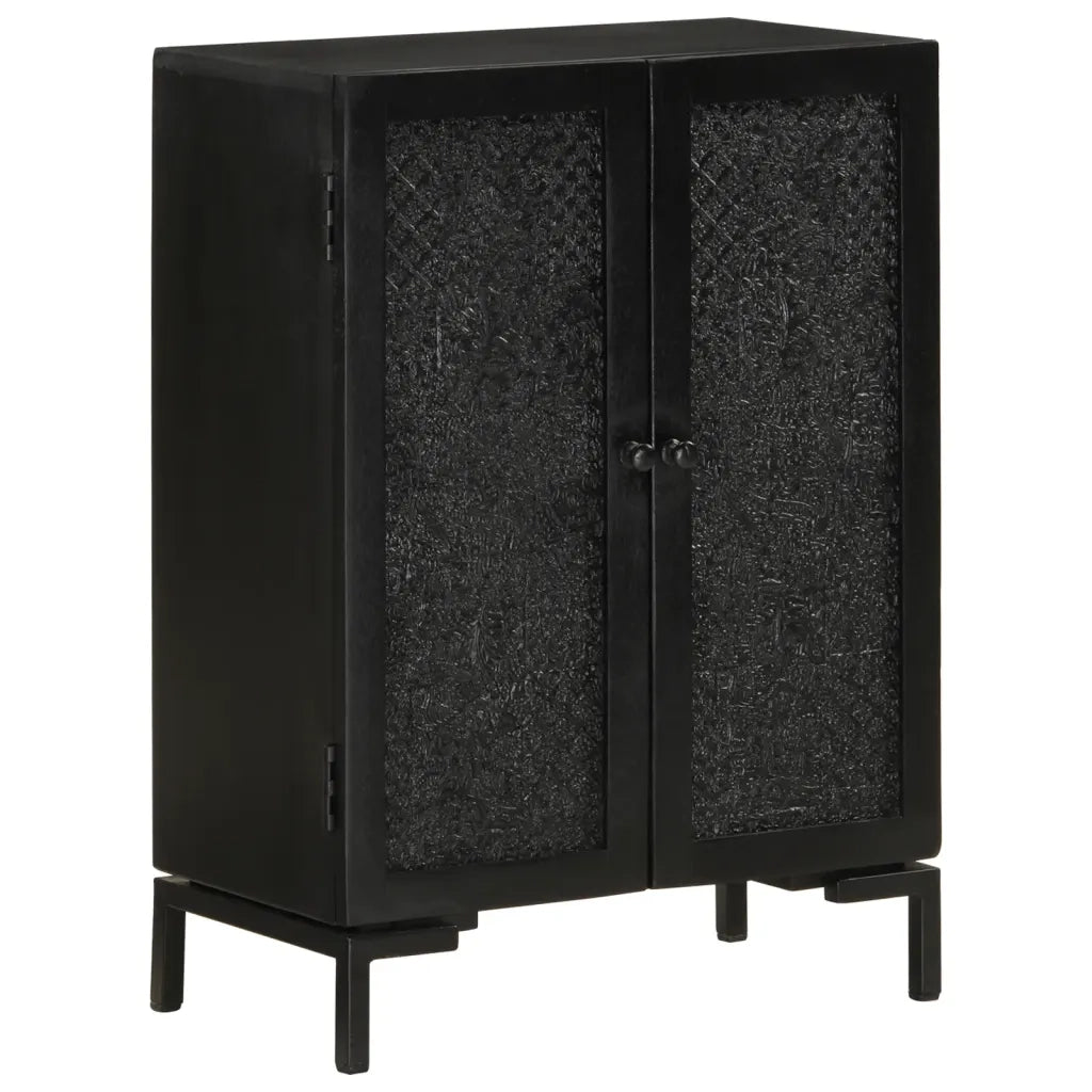 Credenza Nera 55x30x77 cm in Legno Massello di Mango e Ferro 351645