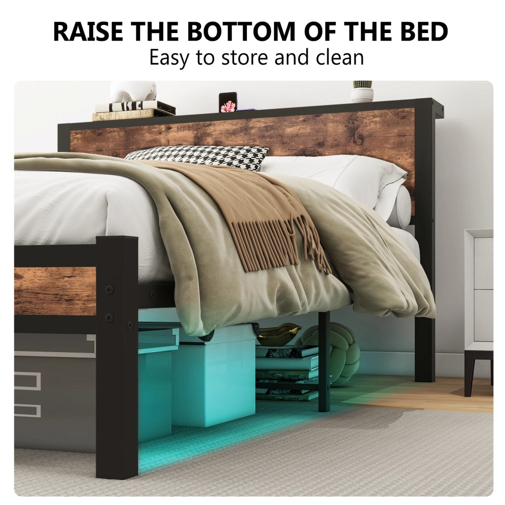 Letto matrimoniale 140x200 cm in metallo e MDF con contenitore