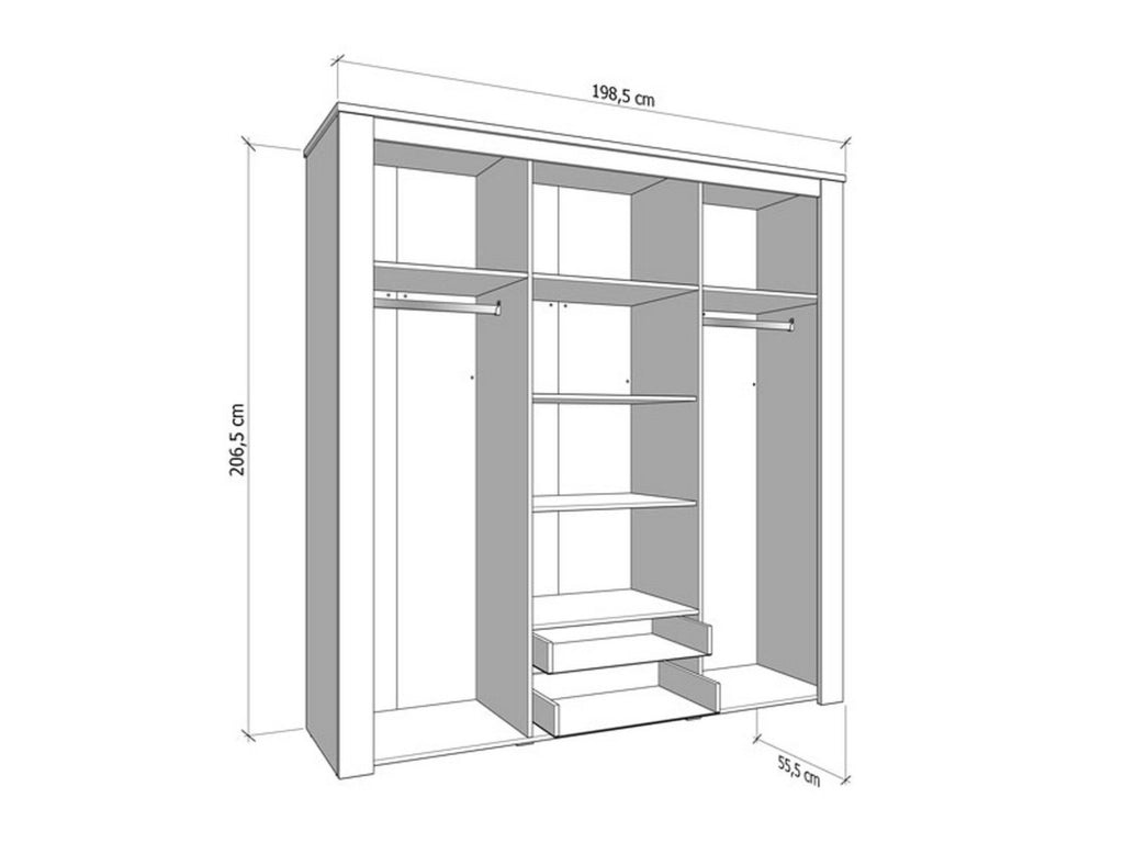 Armadio Camera da Letto Caiano, Guardaroba Grande 2 Cassetti, 198.5x206.5h cm Bianco Larice