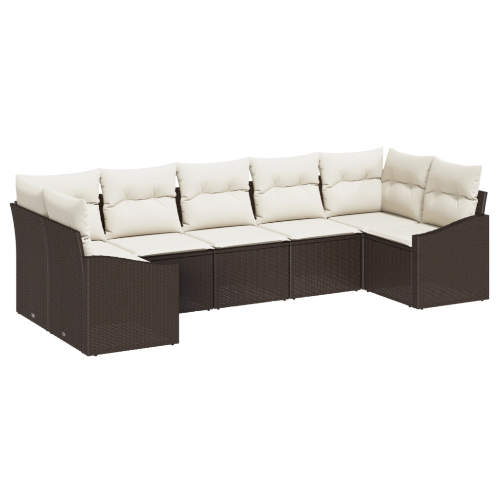 Set da Pranzo da Giardino di 7 Pezzi con Cuscini Rattan Polivalente Marrone