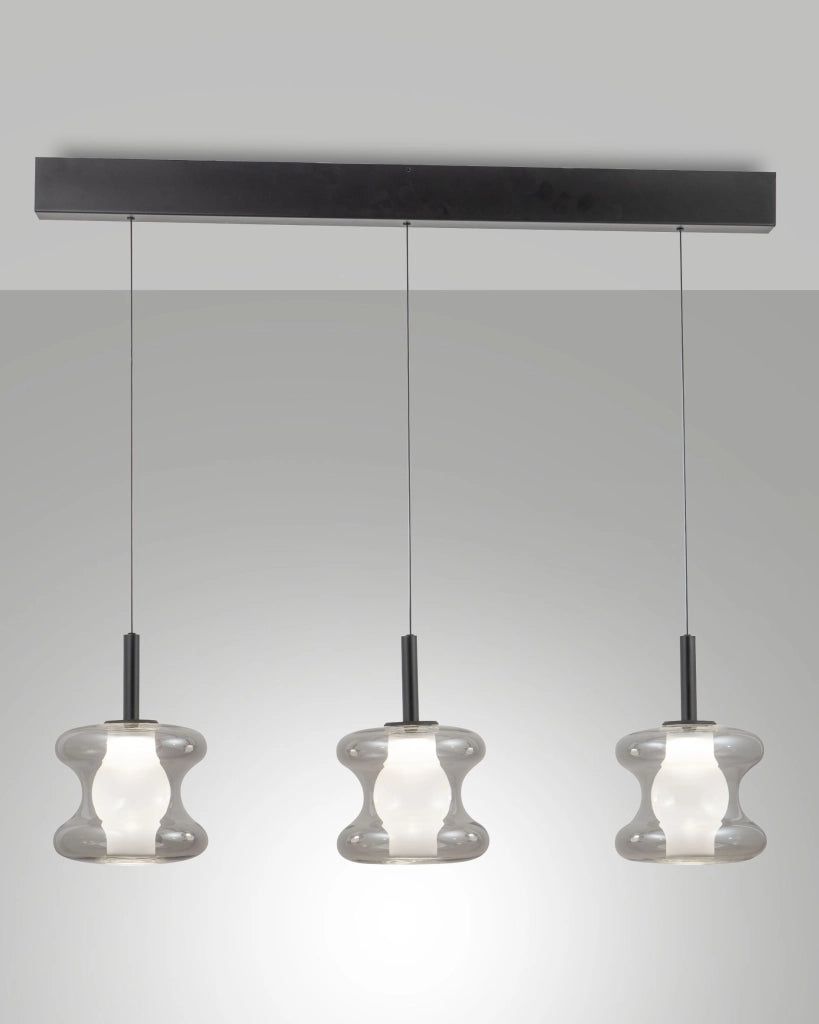 Lampada a Sospensione LED Frua 3x7W 2550lm CCT Dimmerabile a step, Vetro Borosilicato e Metallo - Grigio Chiaro Trasparente, IP20, Classe 1, Ø180mm
