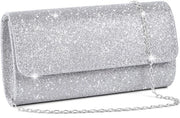 Borsa a Catena, Borsa da Sera, Borsa a Tracolla con Glitter, Borsa a Catena per Donne, Borsa a Tracolla con Spalla per Matrimonio e Festa (Argento)