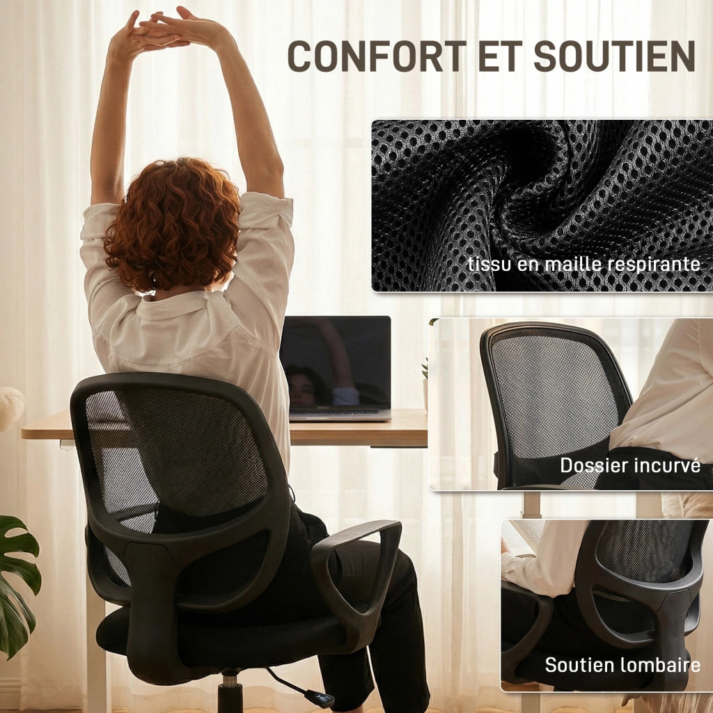 Sedia da ufficio ergonomica con poggiapiedi e braccioli regolabile ¨C zephmum ¨C nero 59x58x103-123cm