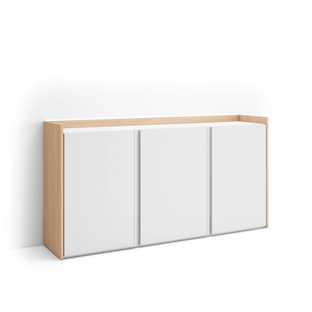 Credenza, Mobile, Cucina, 156x80x35 cm, 3 Porte, LED, Bianco e Rovere soft