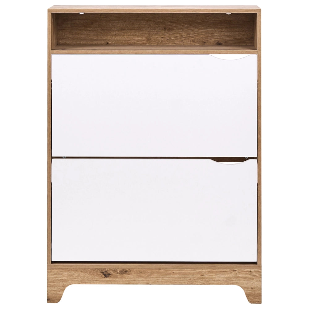 Armadio porta scarpe a 2 scomparti in legno MDF con finitura melaminica design moderno bianco e marrone chiaro