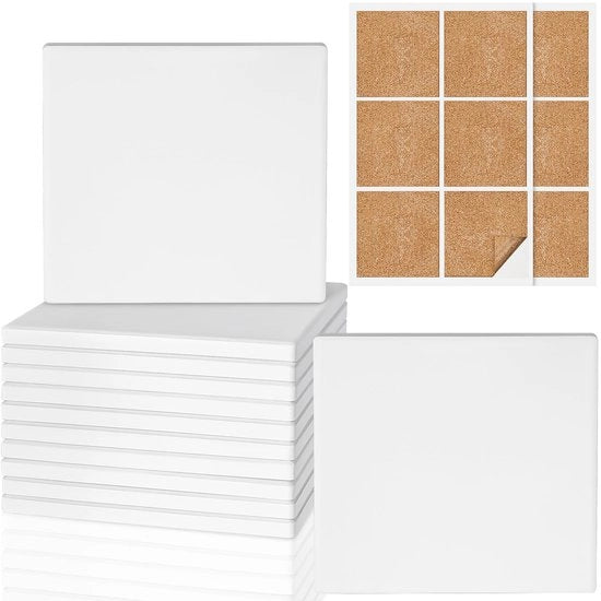 Tegole ceramiche per hobby, 12 pezzi 4 pollici sottostanti vuoti, tegole ceramiche non glazurate bianche con 12 pezzi di fondo di legno per dipingere, inchiostro alcolico, resina acrilica, DIY, mosaico, quadrato