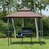 Gazebo Riparo per Barbecue BBQ Tendone da Esterno Doppio Tetto in Poliestere, 245 x 148cm, Caffè