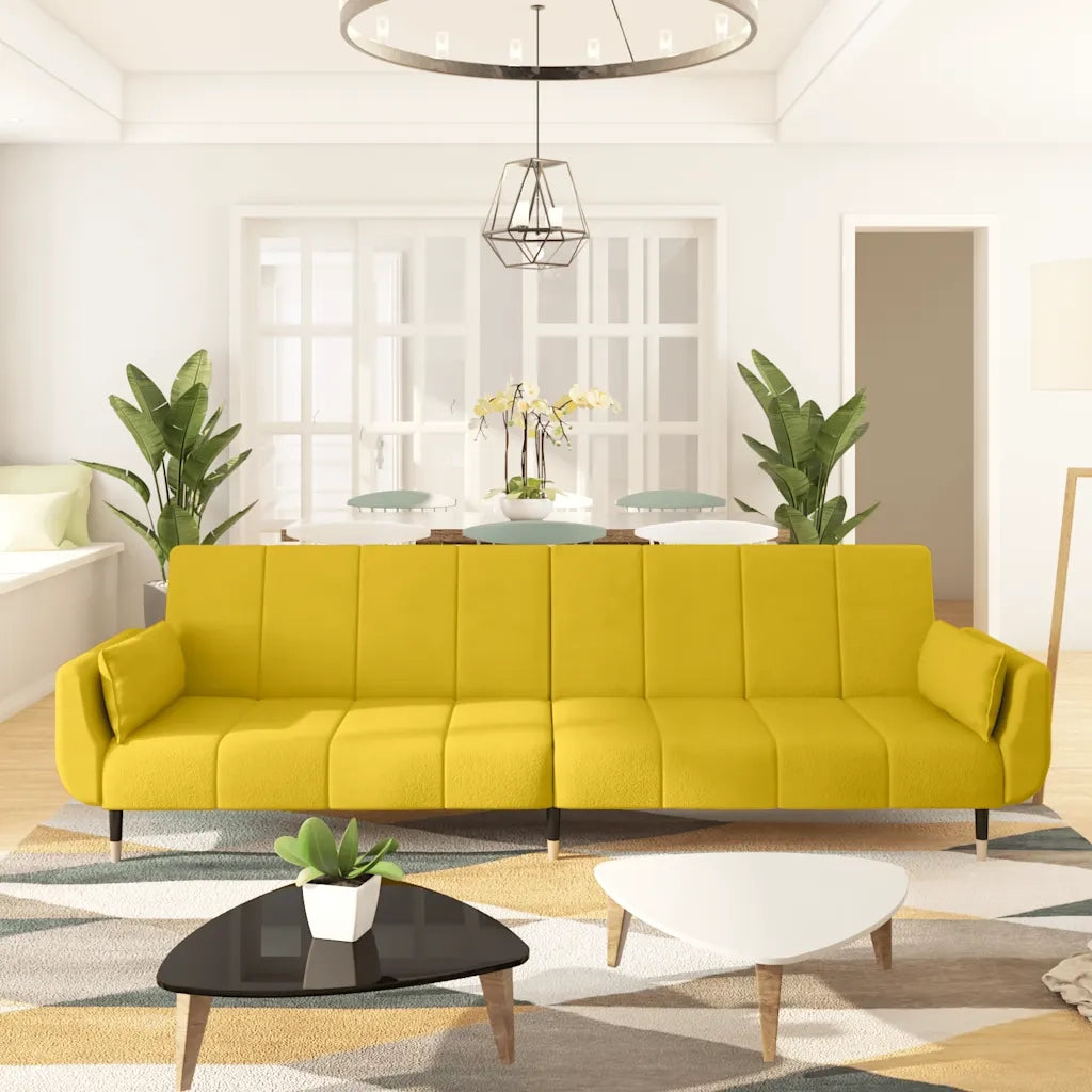 Divano Letto a 2 Posti con 2 Cuscini Giallo in Velluto 337589